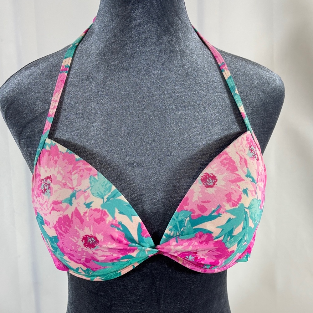 Xhilaration Pink Teal Floral Push-Up Bikini Top
